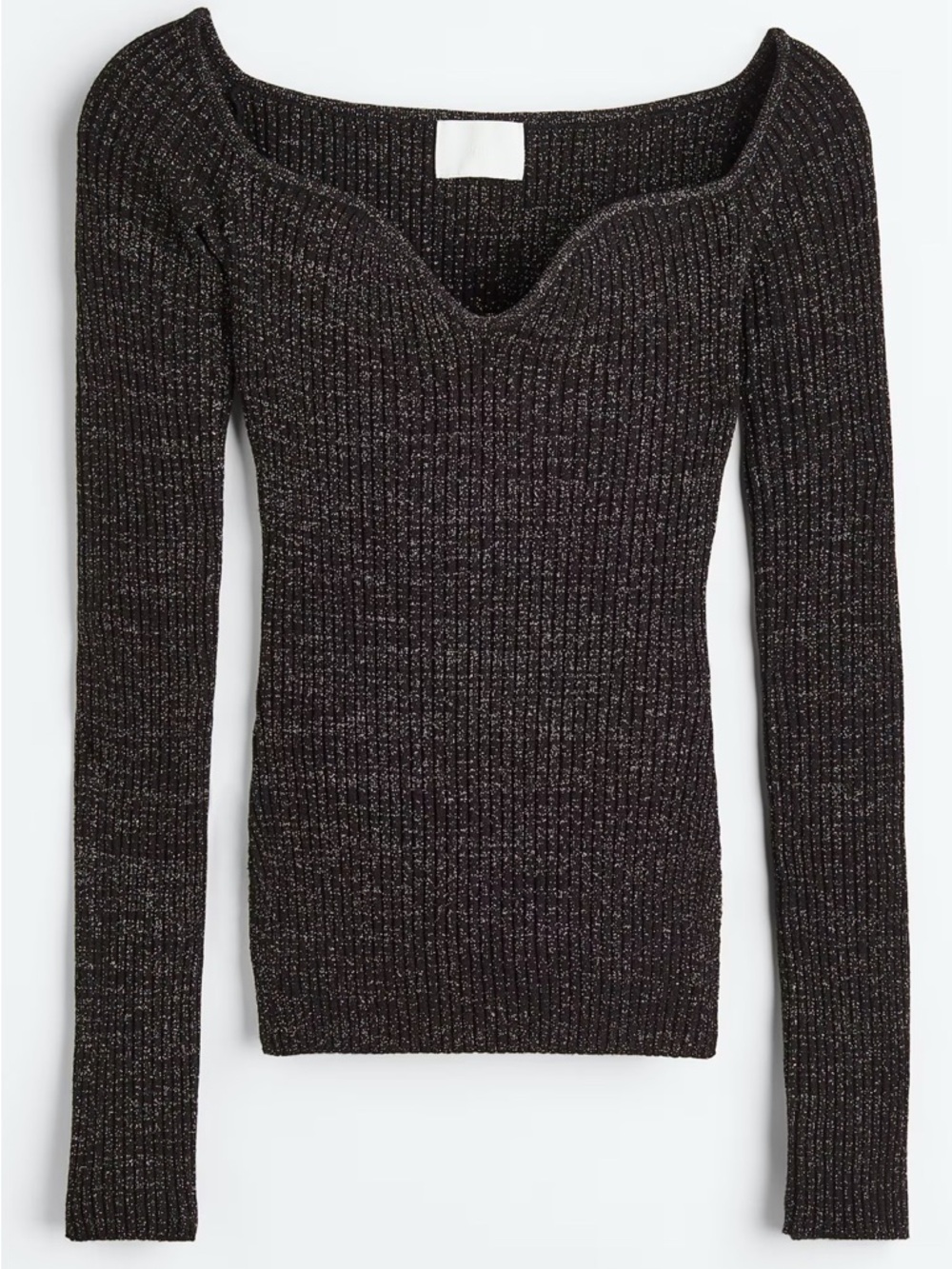 H&M Black Ribbed Off-the-Shoulder Metallic Top